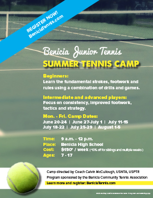 Image of Benicia Junior Tennis Summer Camp flyer