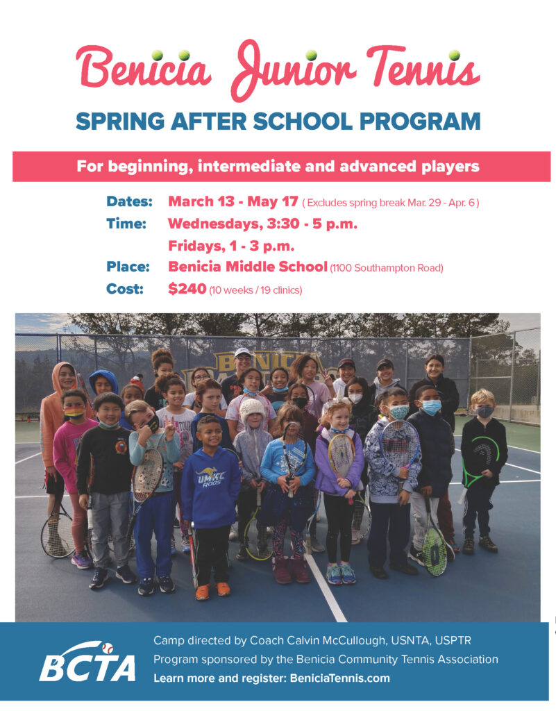 image of BCTA Spring after school tennis program flyer.